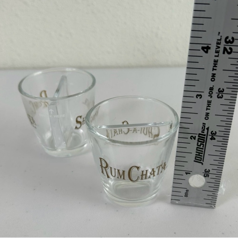Rum Chata Shot-A-Chata Split Serve Shot Glass Set of 2 Bar Divided Drink Glasses